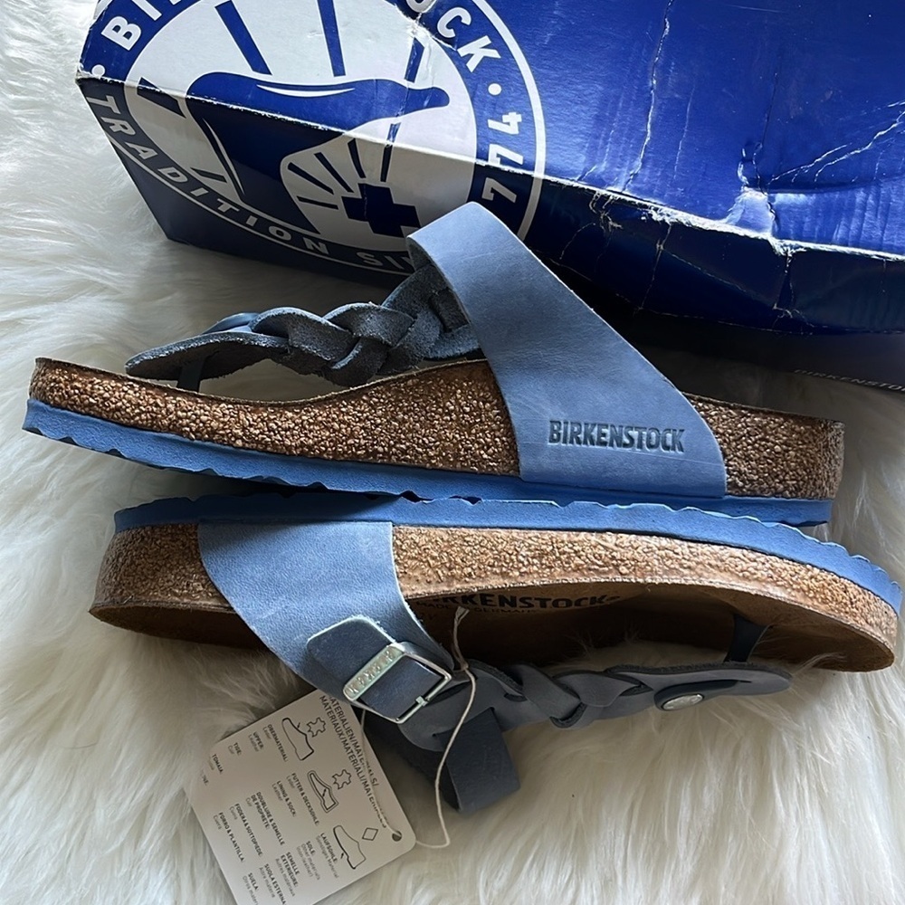 🆕 Birkenstock Gizeh Braided Dusty Blue Oiled Leather Sandals Size 37 US 6/6.5 - Picture 3 of 15